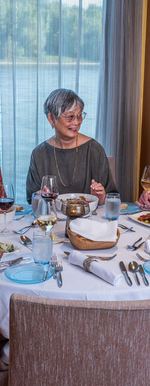 Group dining in elegant restaurant setting