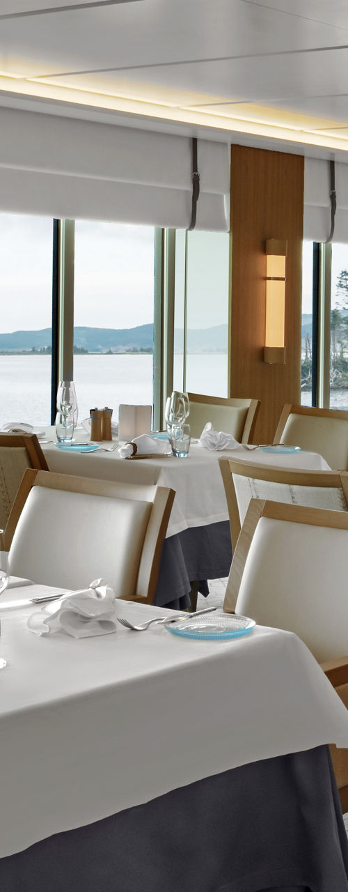 Elegant lakeside restaurant with scenic views