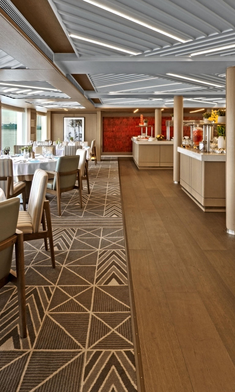 Elegant riverside dining area with scenic views