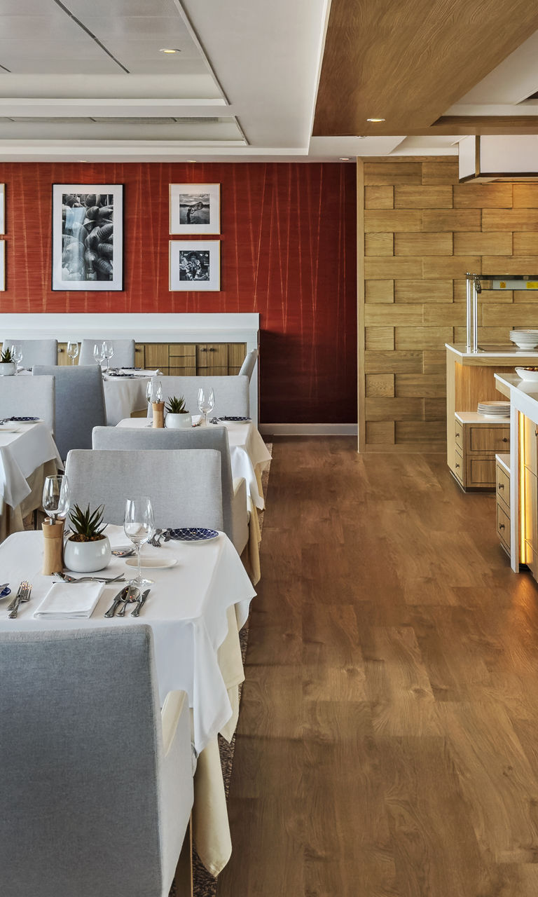Modern Restaurant Dining Area with Buffet Setup