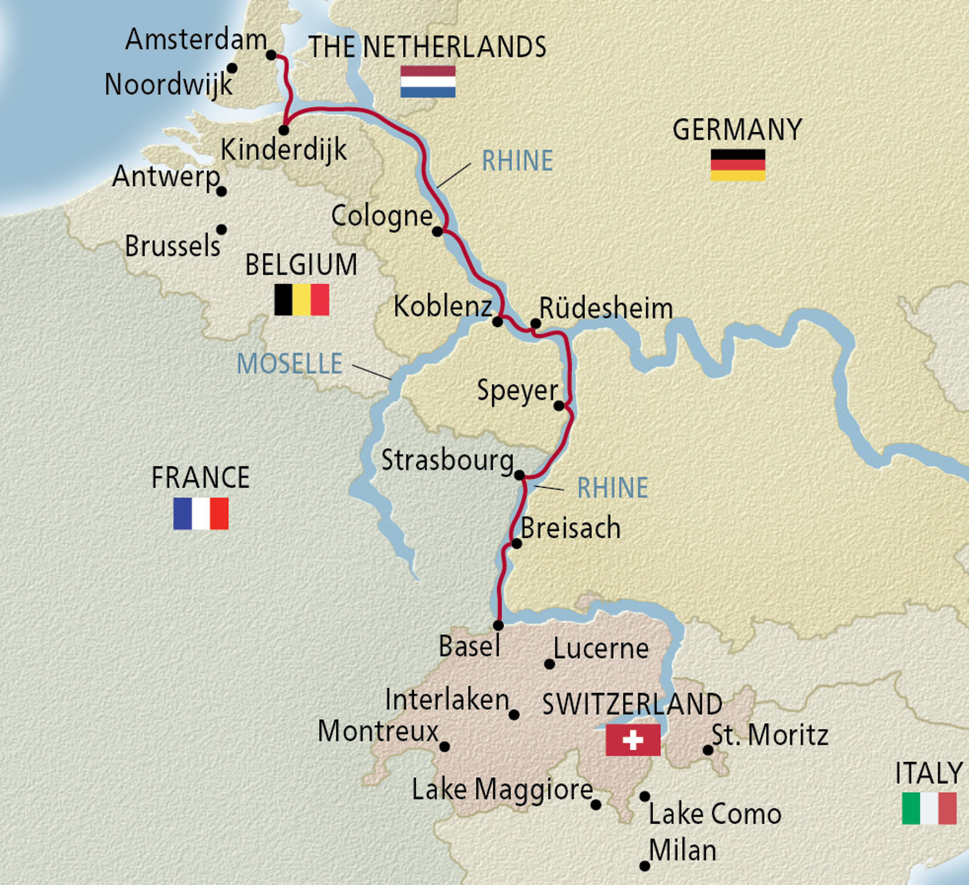 Map of Rhine Getaway itinerary