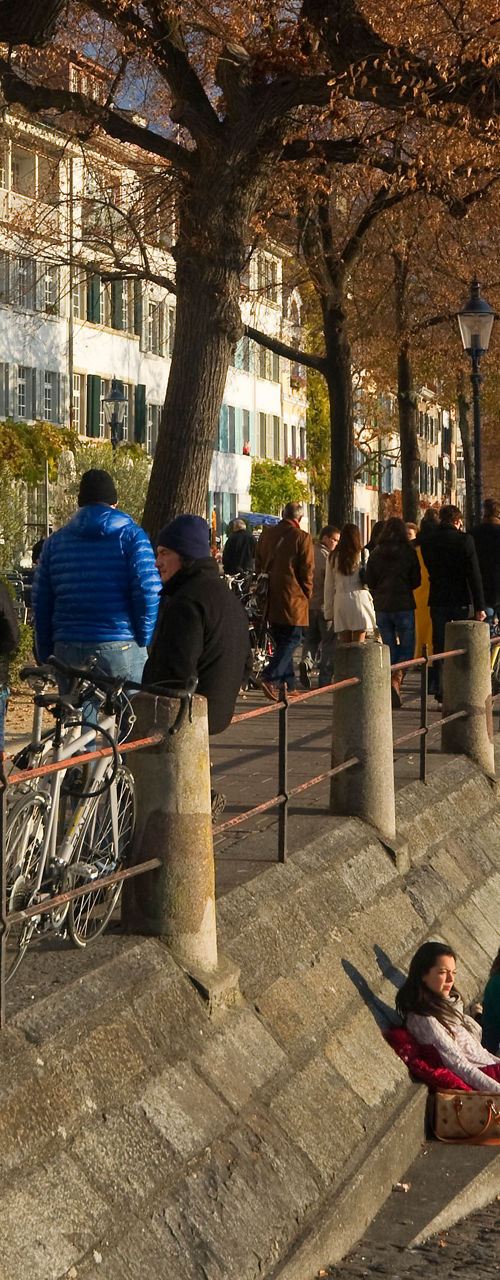 Riverside promenade with autumn trees