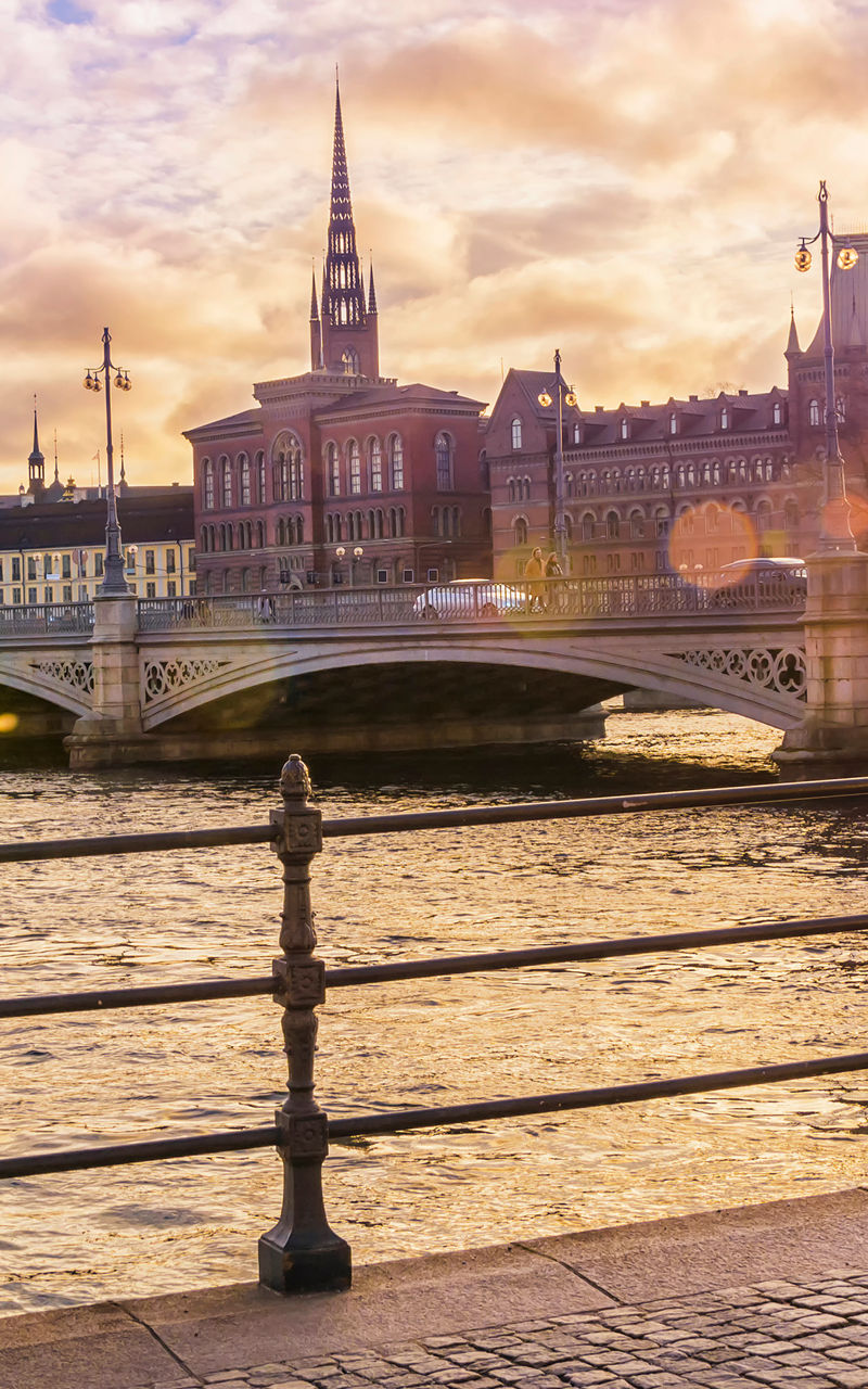 Scenic sunset view of Copenhagen bridge