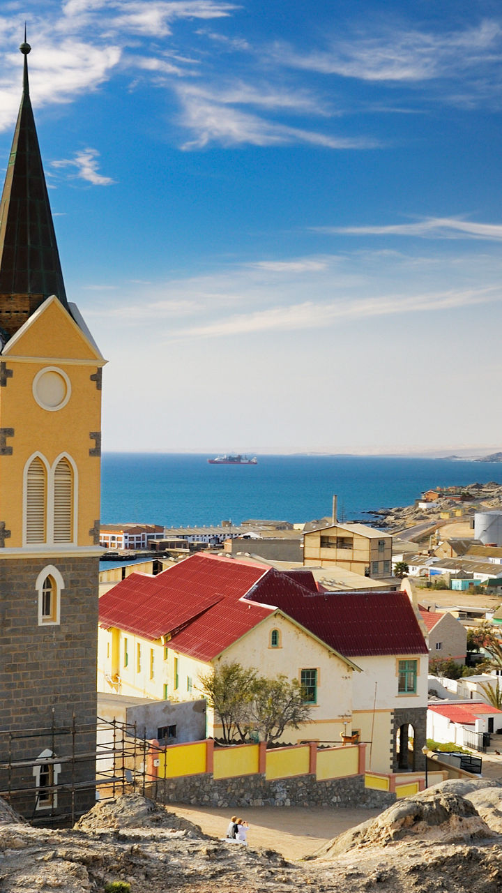 Historic church overlooking coastal town