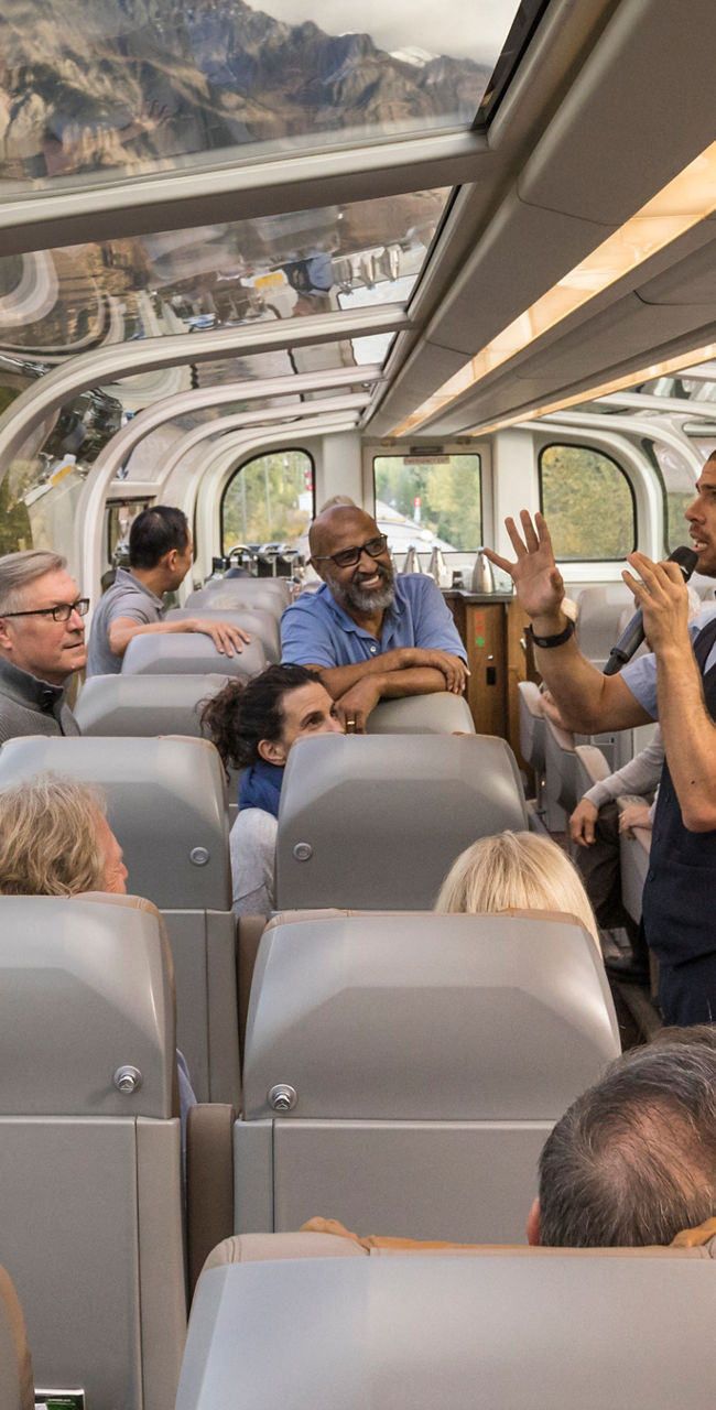 Scenic train ride through mountain landscapes