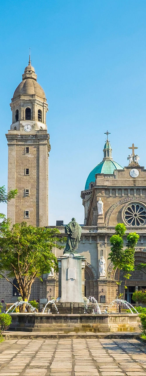 Manila Cathedral in sunny garden setting