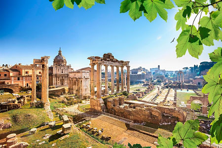 Ancient Roman Forum with Ruins and Columns