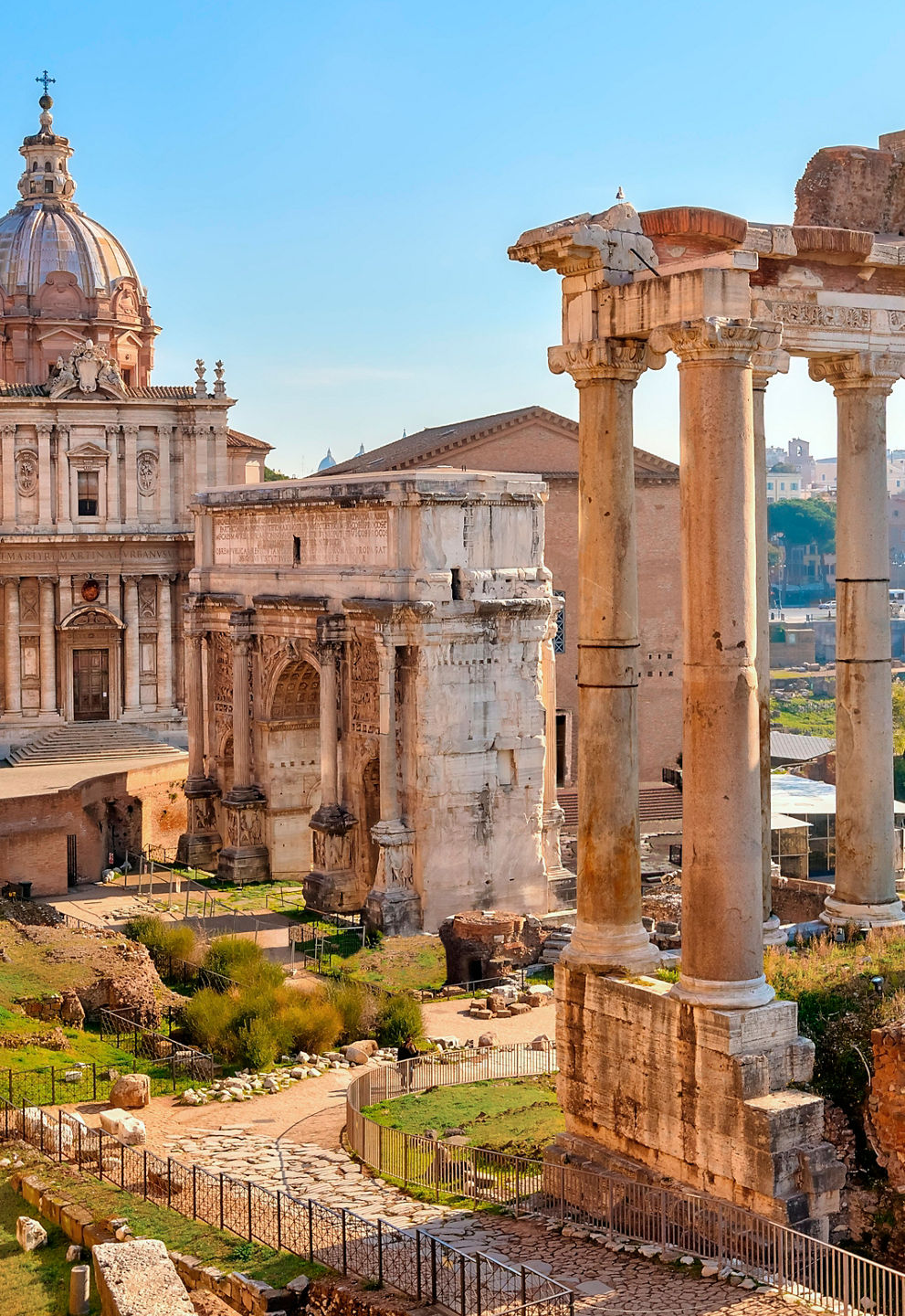 Ancient Roman ruins with autumn foliage