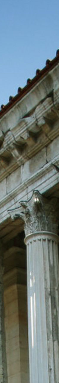 Ancient Roman temple in urban setting