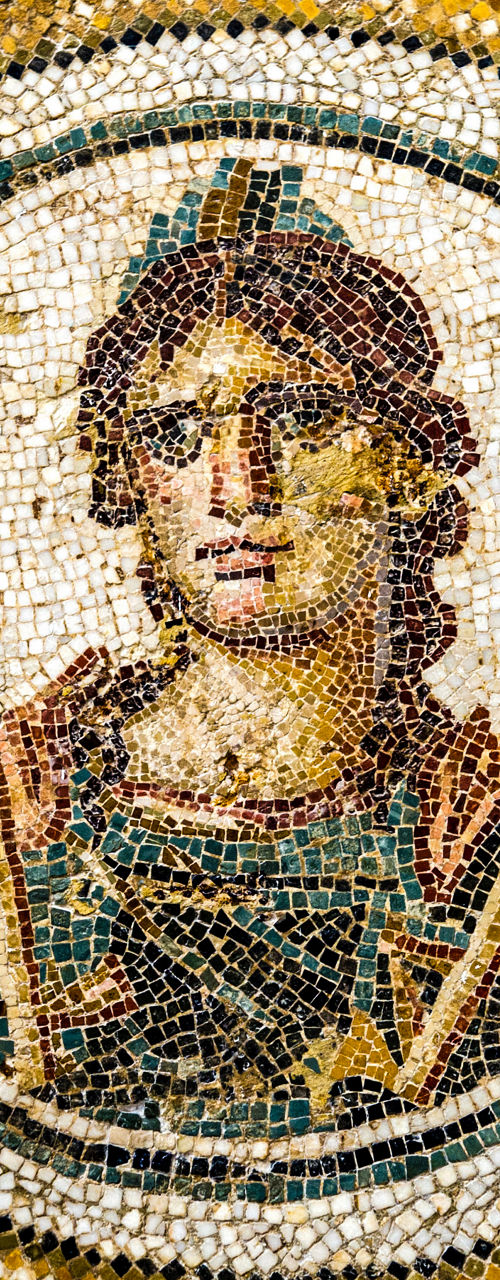 Ancient mosaic of armored figure portrait