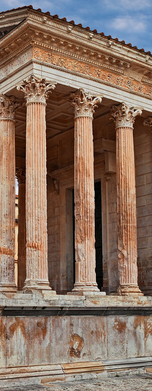 Ancient Roman temple in urban square
