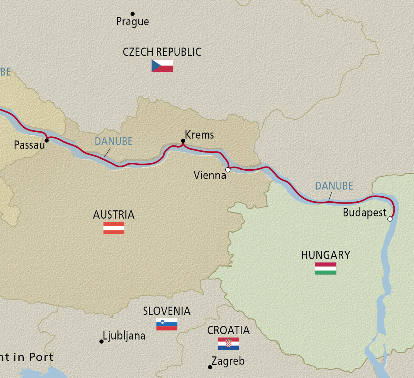 Map of Romantic Danube itinerary