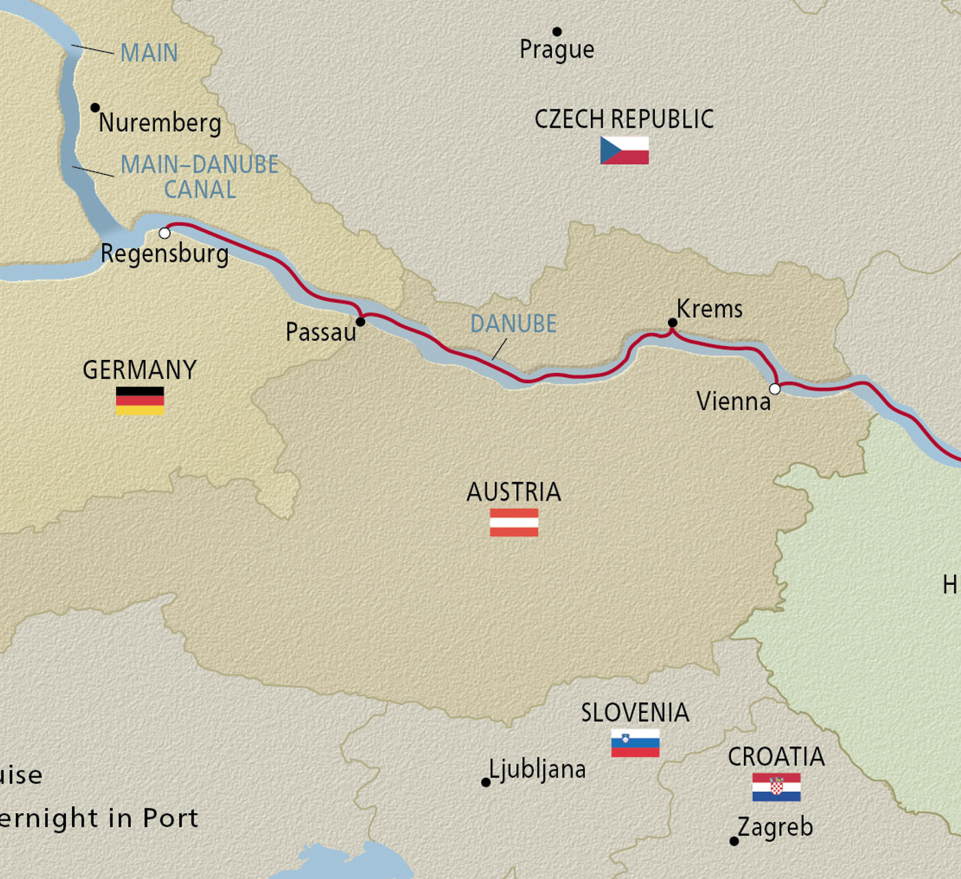 Map of Romantic Danube itinerary