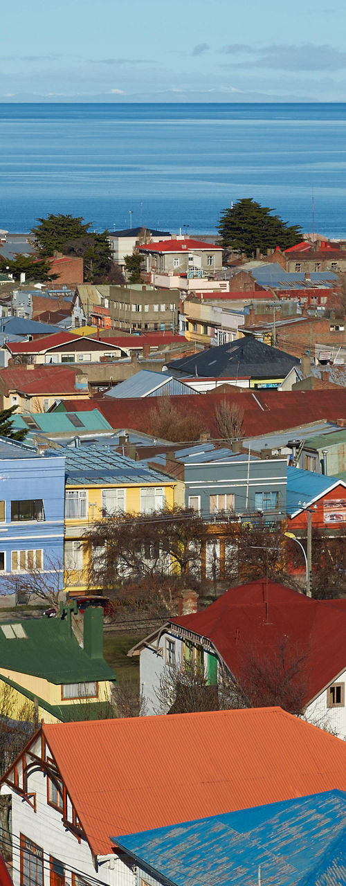 Colorful coastal town with ocean view