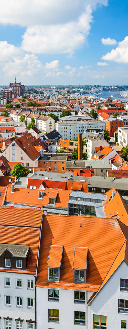 Scenic aerial view of Rostock cityscape
