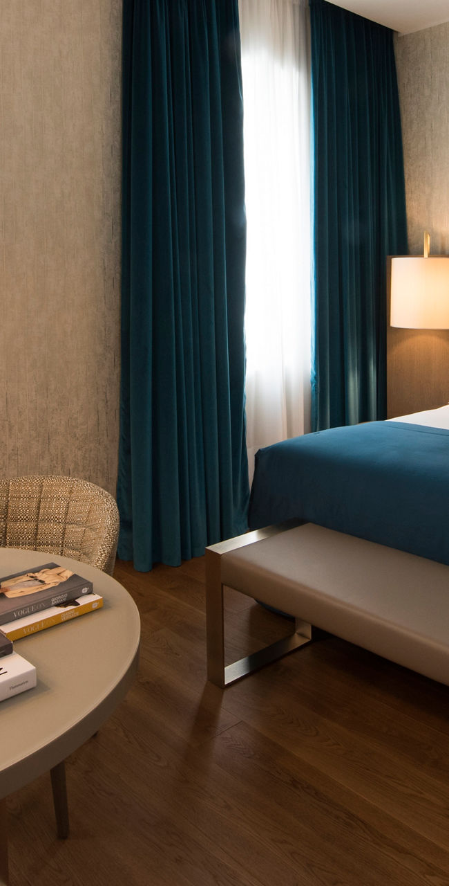 Modern hotel room with elegant decor