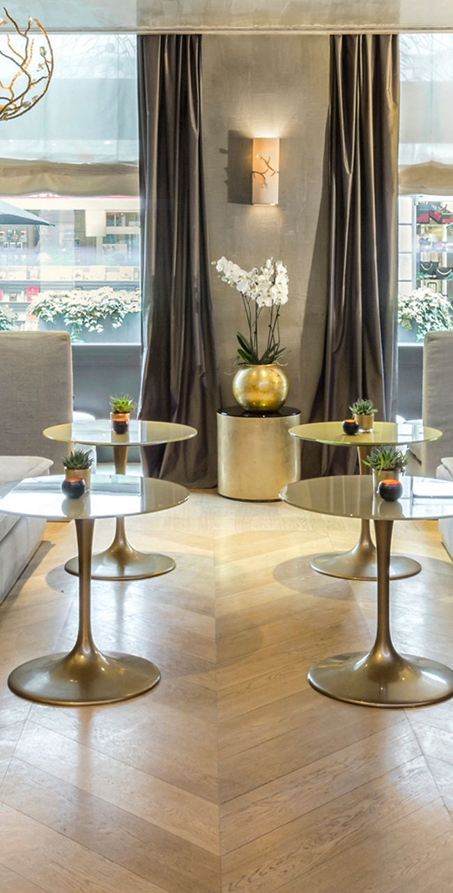 Elegant lounge with modern decor and seating