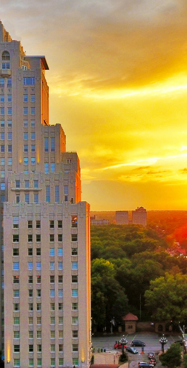 Art deco high-rise at vibrant sunset