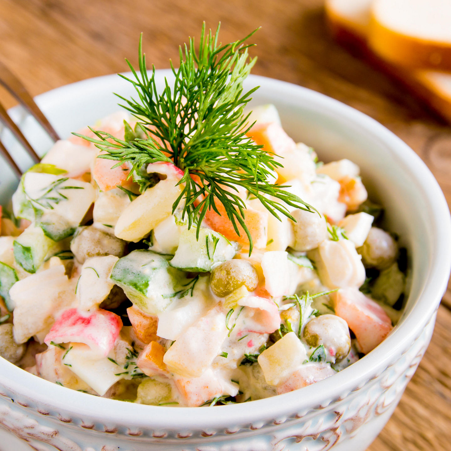 Fresh vegetable salad with dill garnish