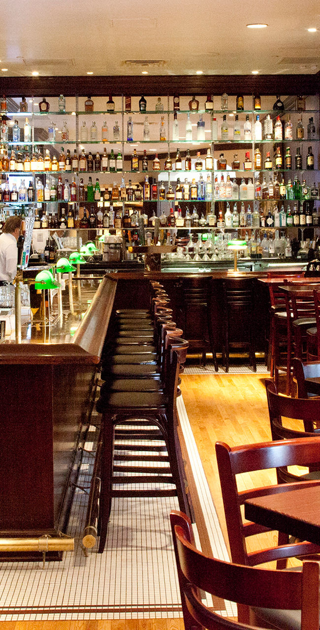 Elegant bar interior with stocked shelves