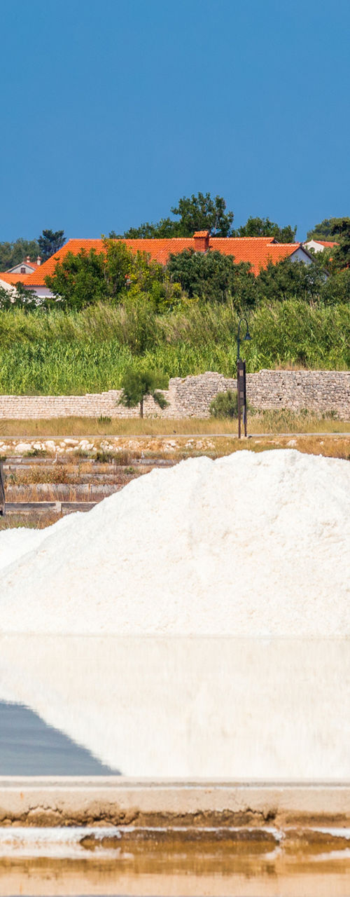 Salt piles near a historic village