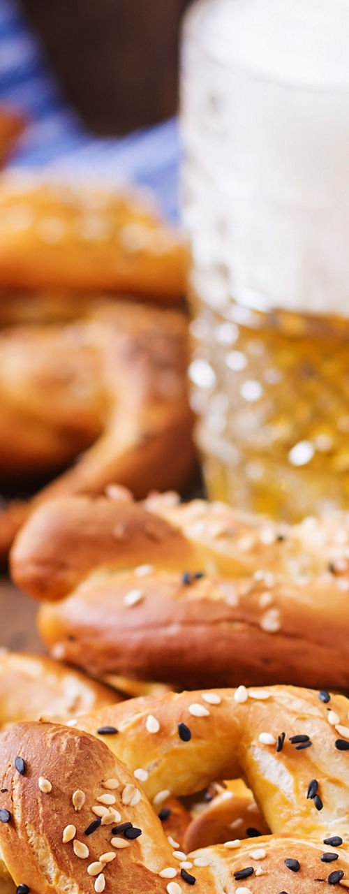 Fresh pretzels with sesame and beer