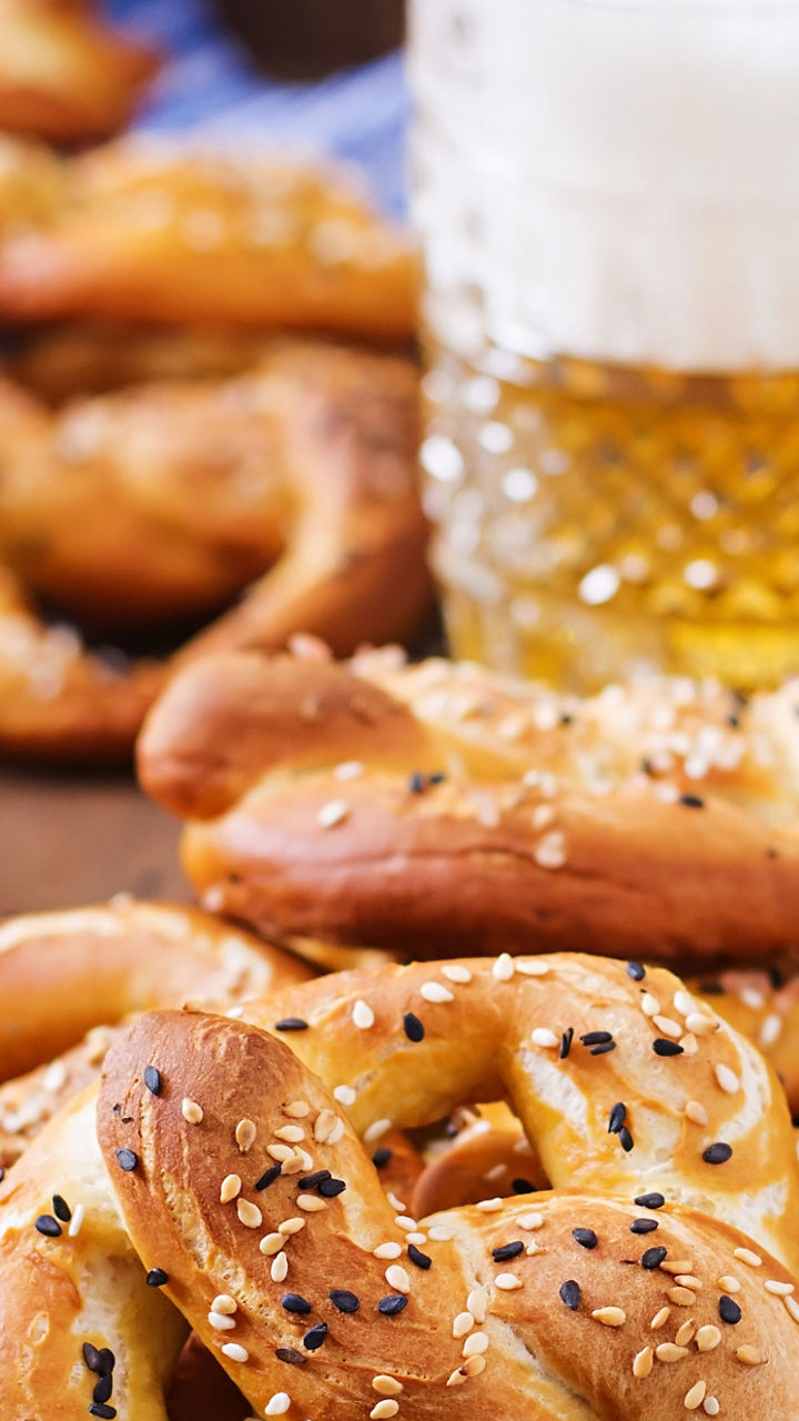 Fresh pretzels with sesame and beer