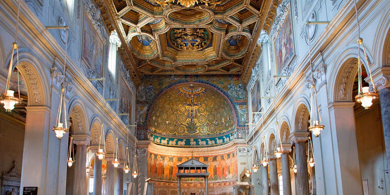 Historic church interior with ornate ceiling