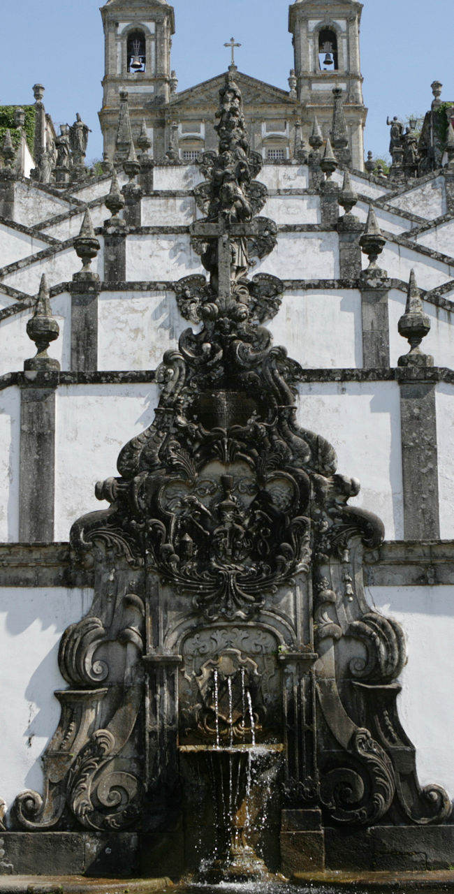 Baroque staircase with ornate fountain