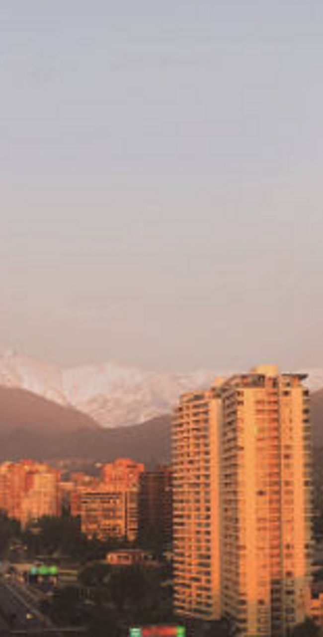 Cityscape with Marriott building at sunset