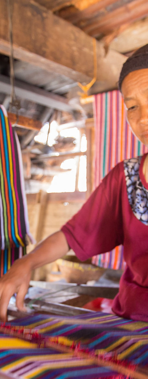 Traditional weaving with colorful textiles