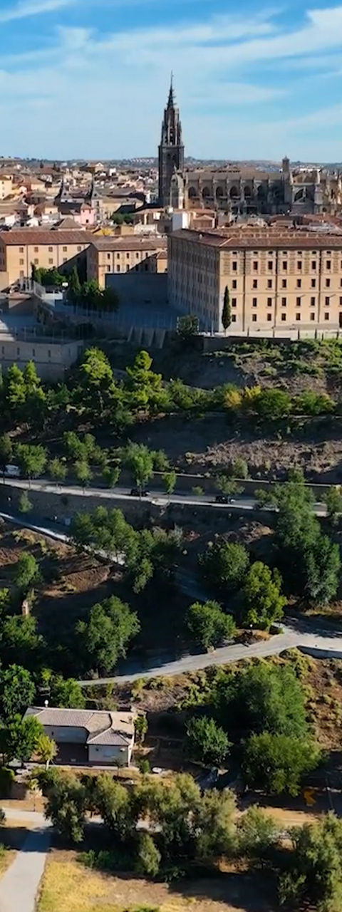 Aerial View of Historic City with Landmarks