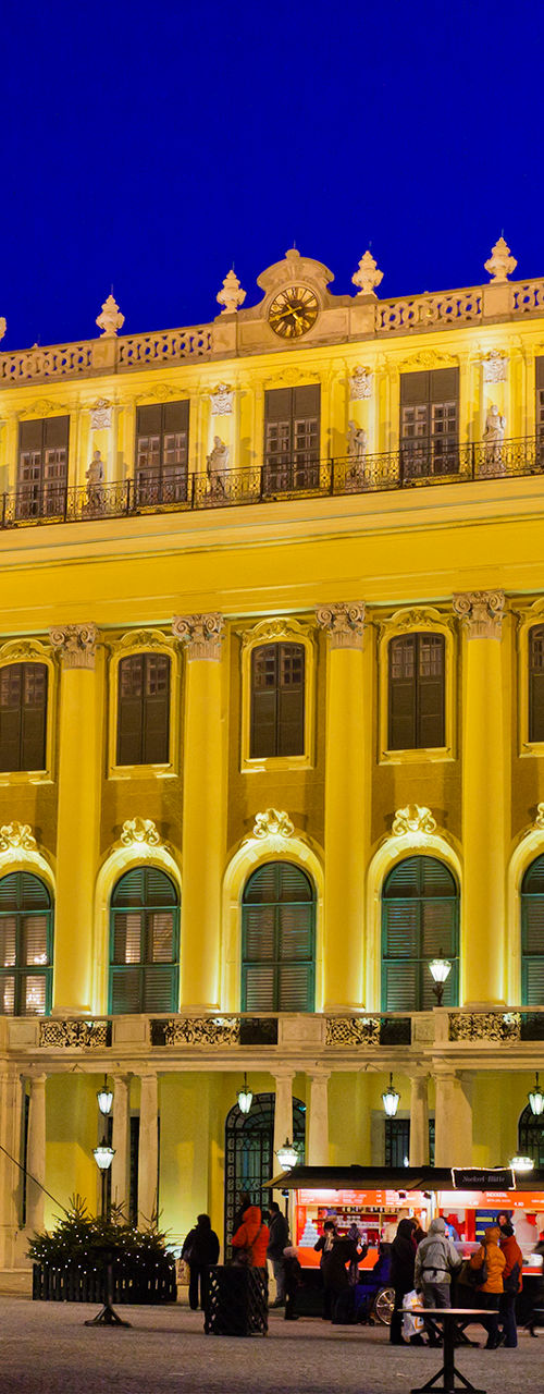 Illuminated Christmas tree at historic palace