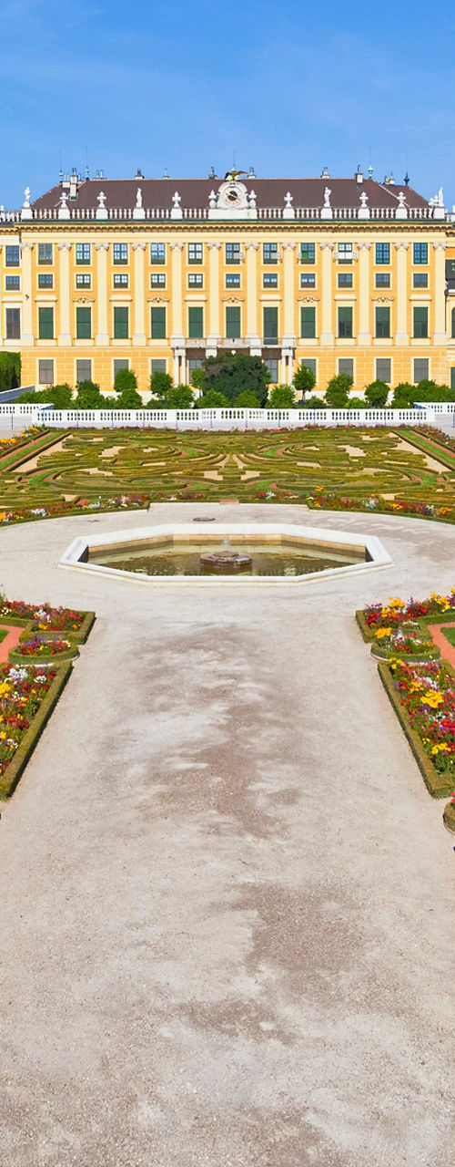 Elegant palace with symmetrical gardens