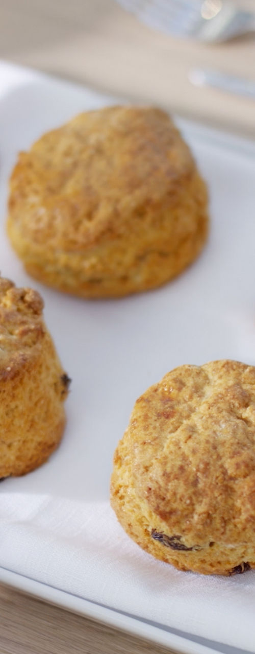 Freshly baked scones with jam and cream