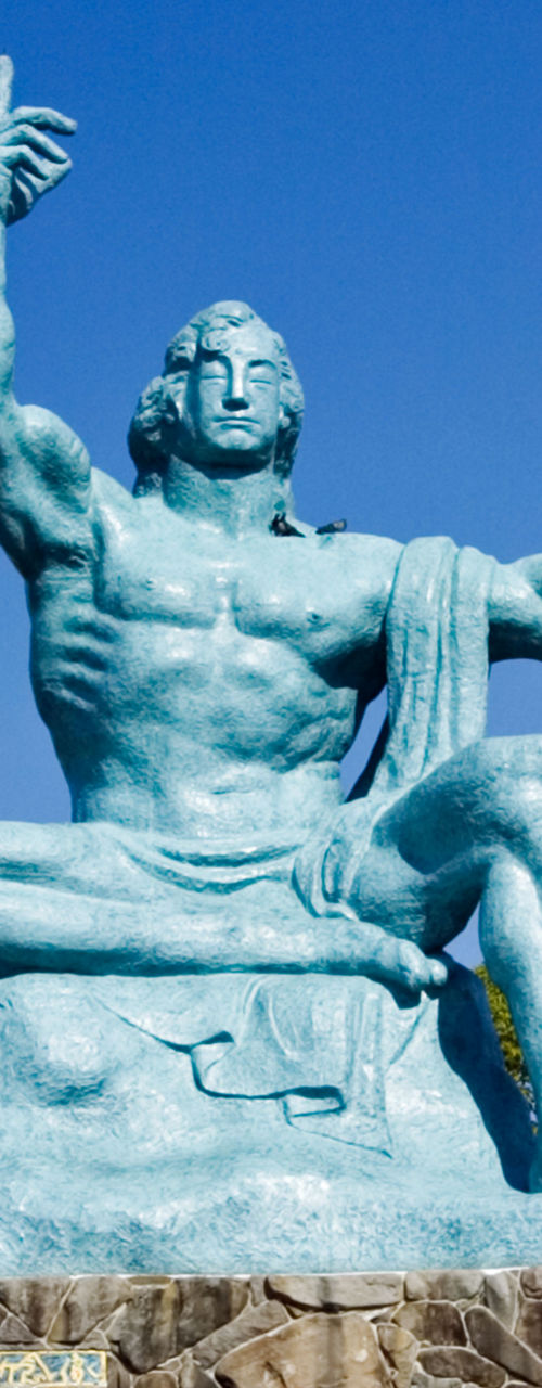 Peace Statue in Nagasaki park setting