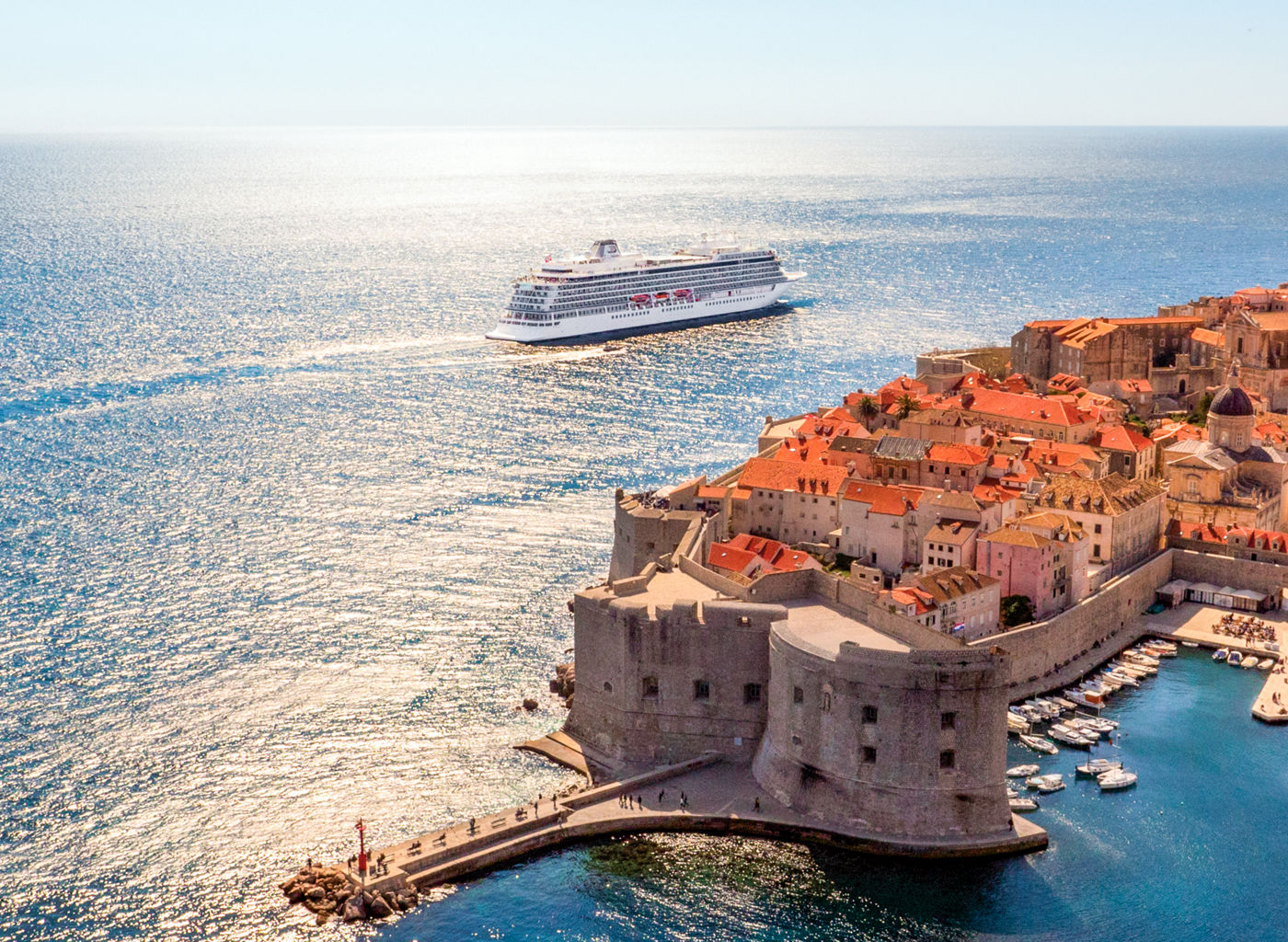 Scenic Dubrovnik coastline with cruise ship
