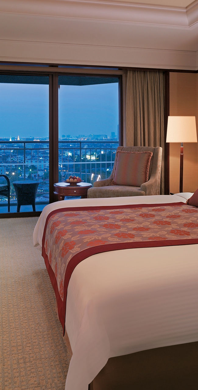 Luxury hotel room with city view