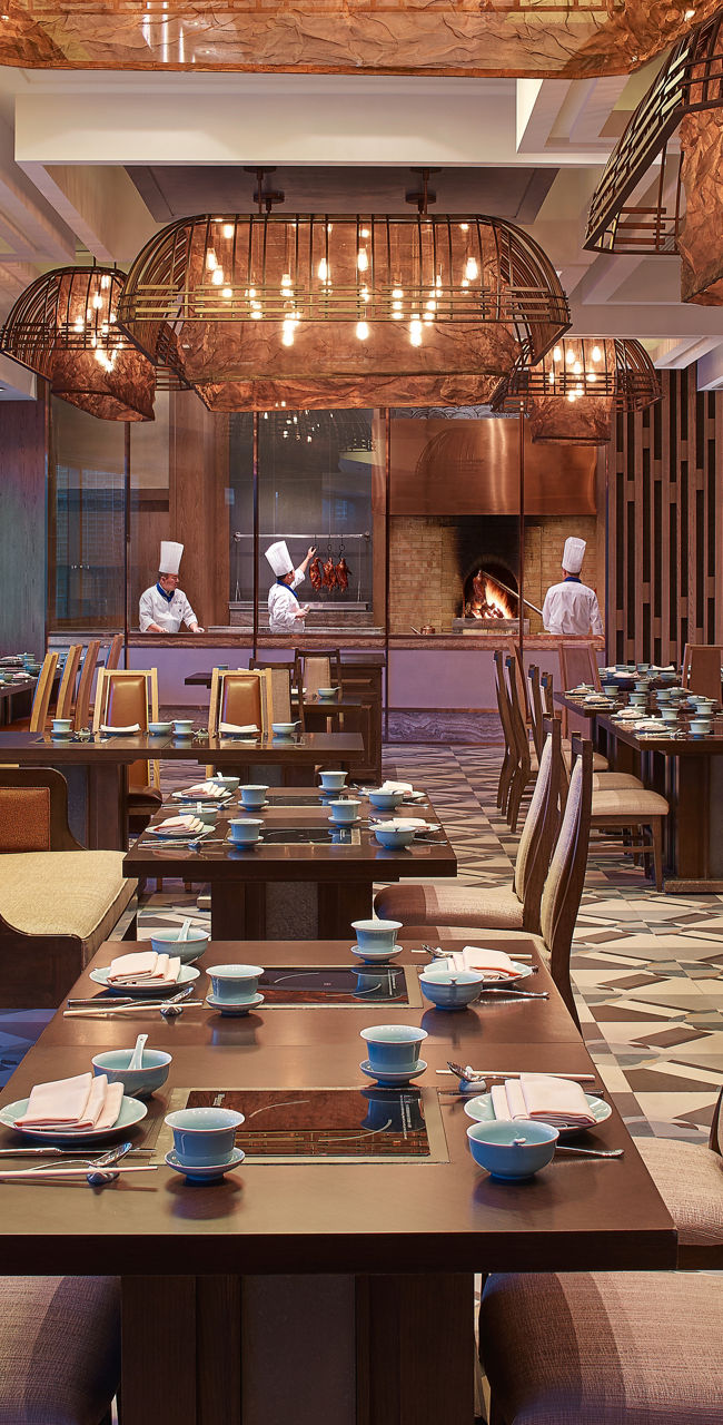 Upscale restaurant interior with warm lighting