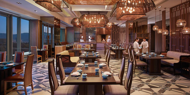 Upscale restaurant interior with warm lighting
