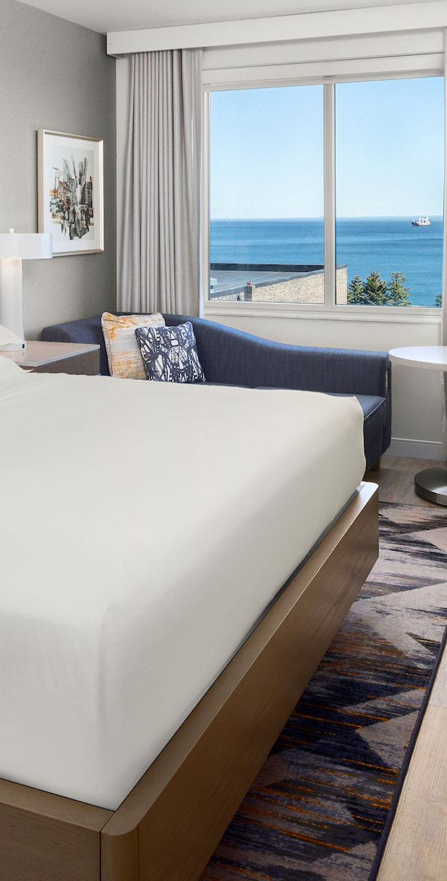 Modern hotel room with ocean view