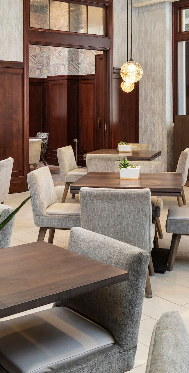 Modern restaurant interior with cozy seating