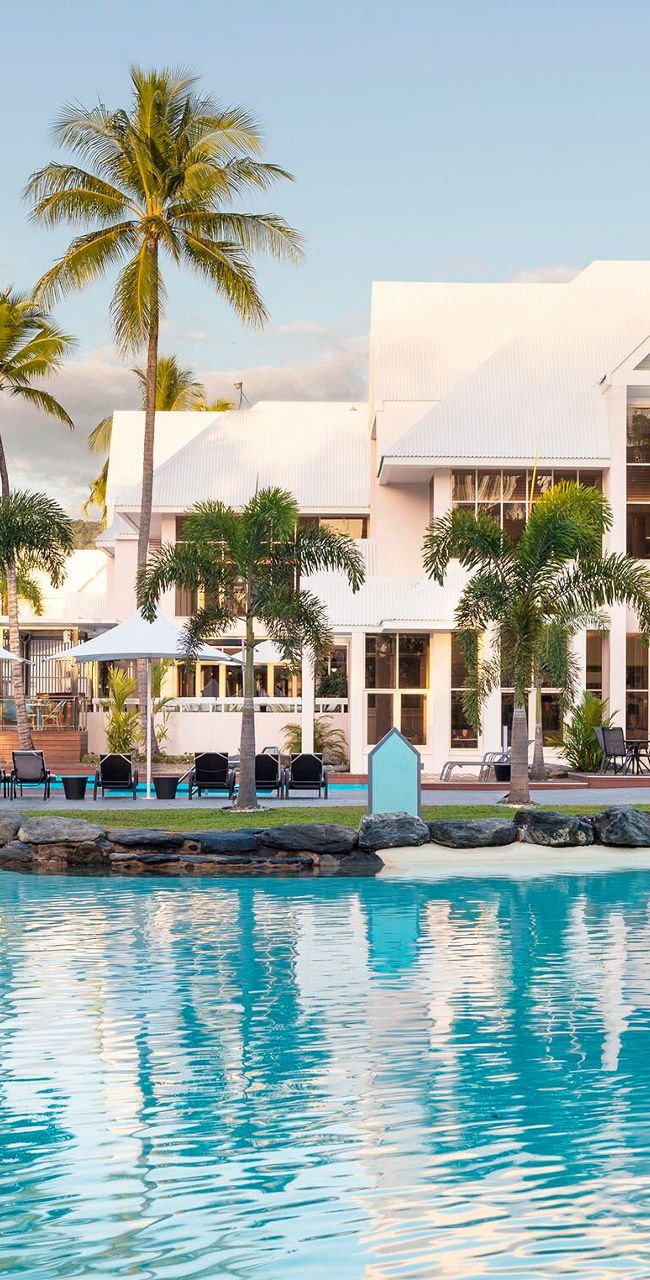 Luxury resort with tropical poolside view