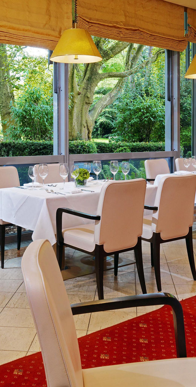 Elegant restaurant with garden view