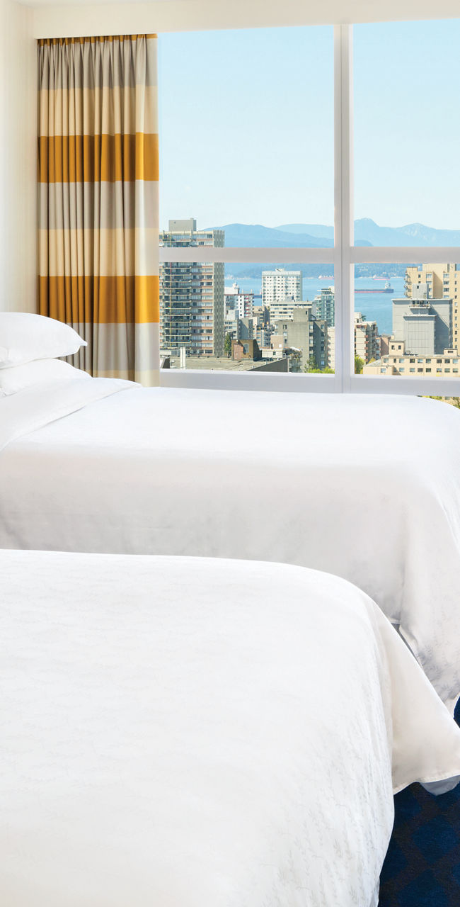 Modern hotel room with city view