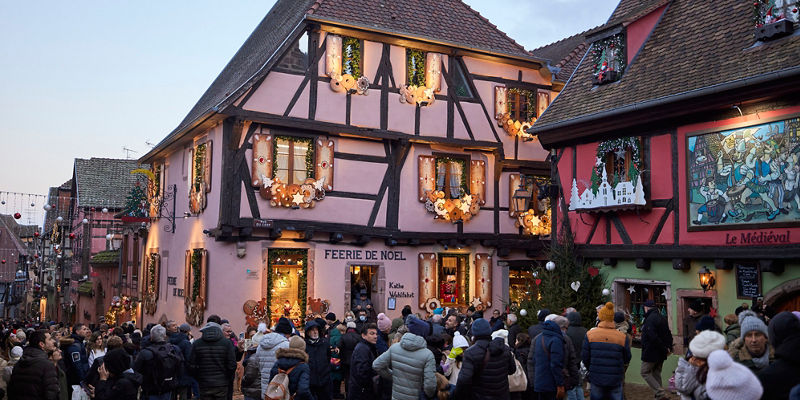 Festive Christmas market in Alsace village