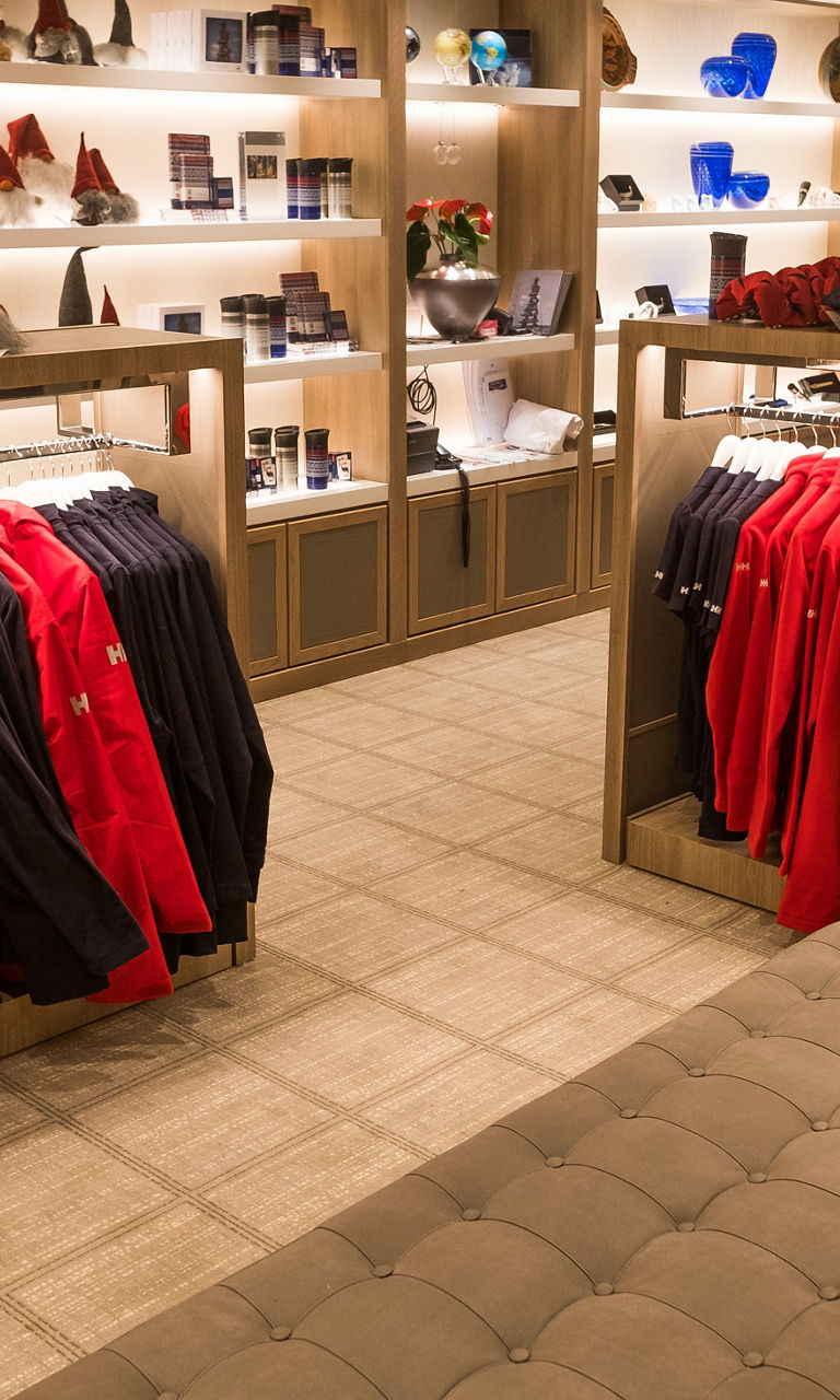 Modern retail store with clothing displays