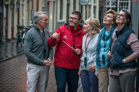 Tour group exploring historic city streets