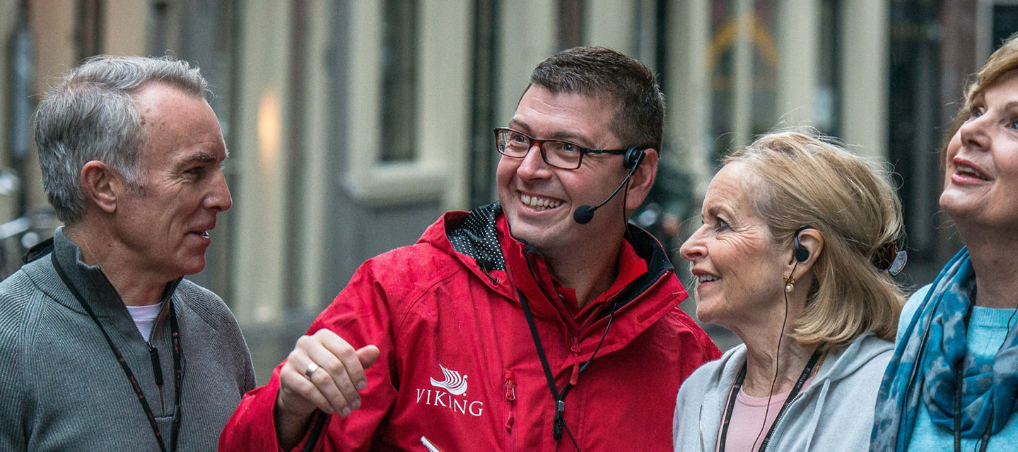 Tour group exploring historic city streets