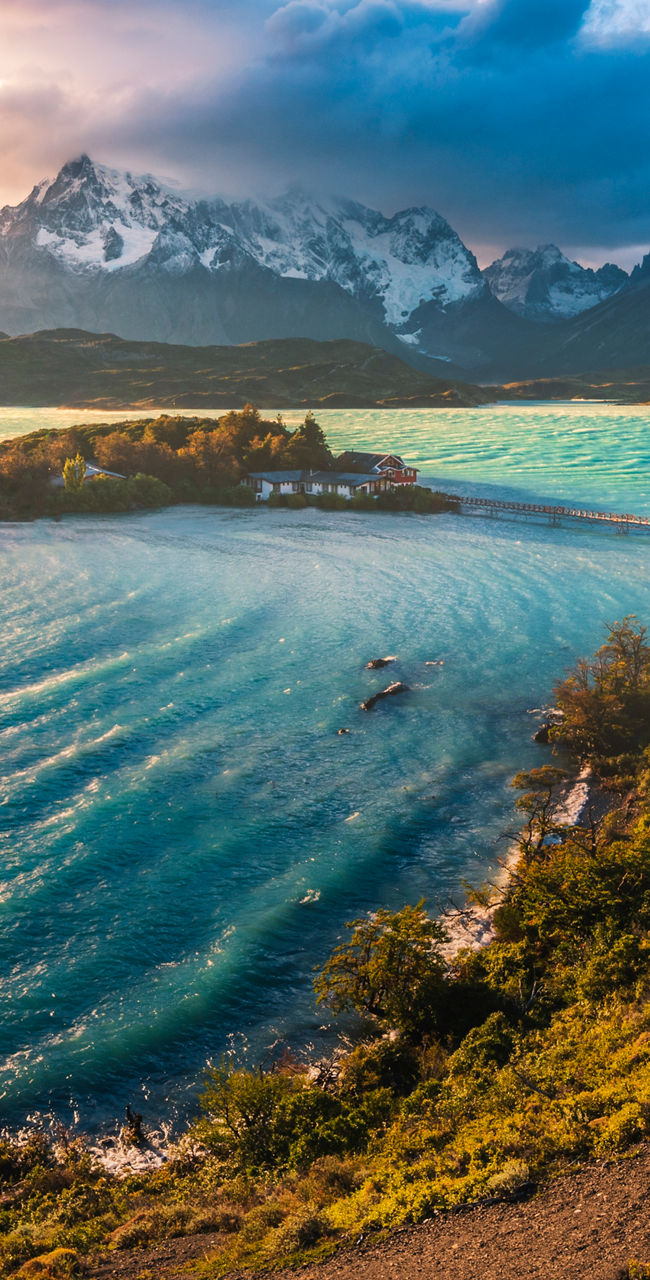 Scenic sunrise over mountain lake landscape